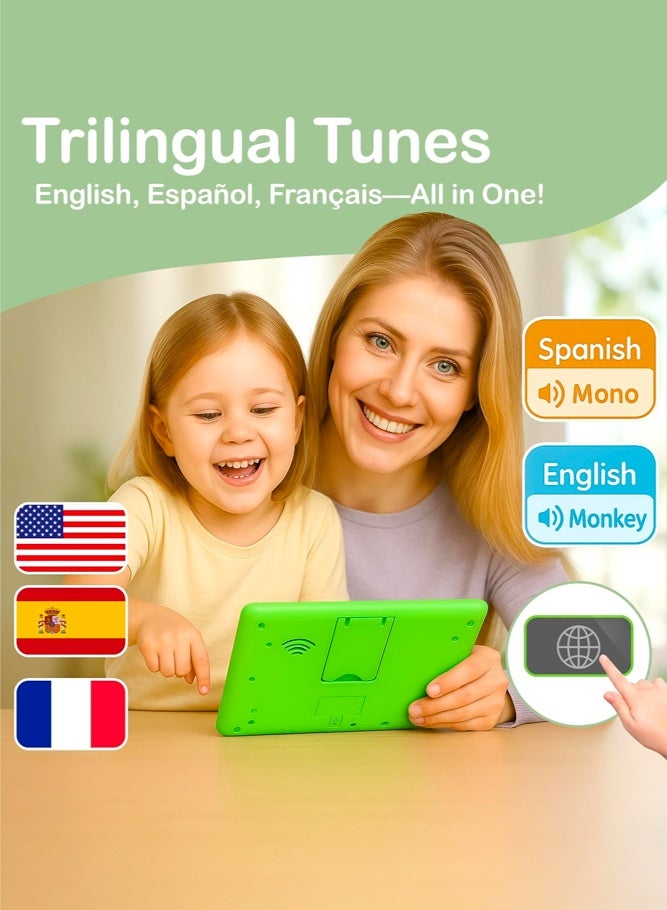 SHABILI Trilingual Educational Learning Tablet Toy for Toddlers 1–3, Screen-Free Sound Interactive Early Development Toy with Music Quiz Modes for Speech Therapy and Preschool Learning at Home or Travel, ABS Plastic (Green) - Image 3